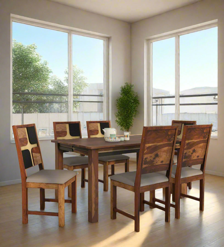 Rook Sheesham Wood 6 Seater Dining Set In Scratch Resistant Provincial Teak Finish - Febonic Living