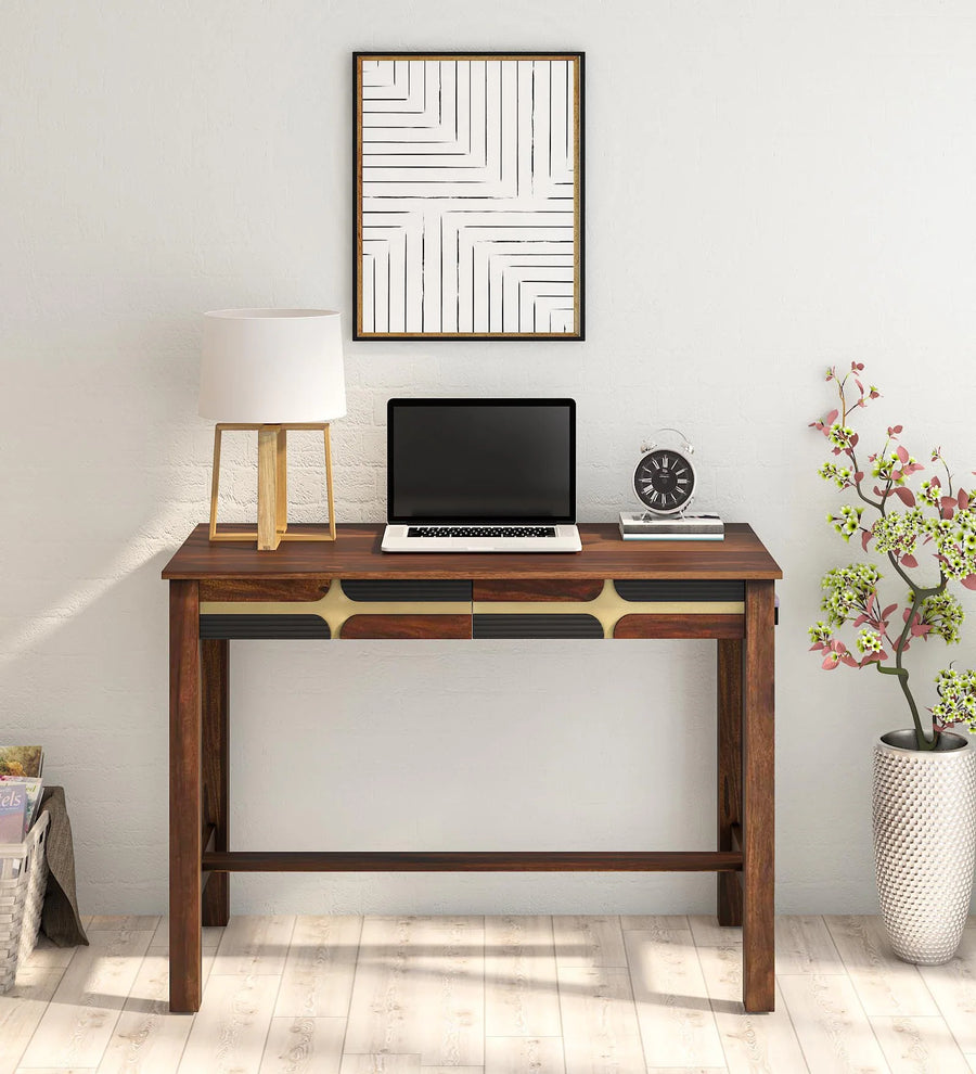 Rook Sheesham Wood Writing Table With Scratch Resistant In Provincial Teak Finish - Febonic Living