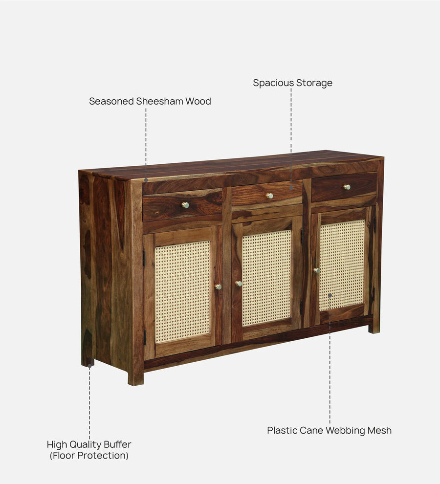 Albans Sheesham Wood 3 Door Sideboard in Provincial Teak Finish - Febonic Living