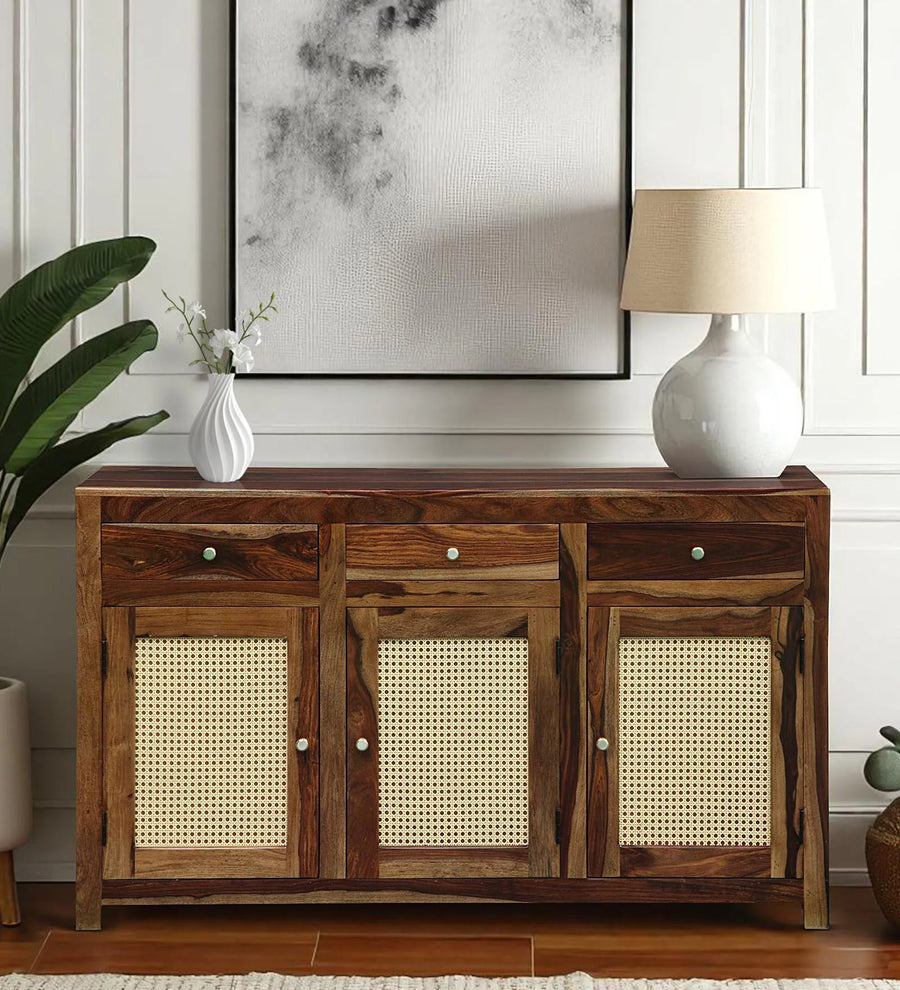 Albans Sheesham Wood 3 Door Sideboard in Provincial Teak Finish - Febonic Living