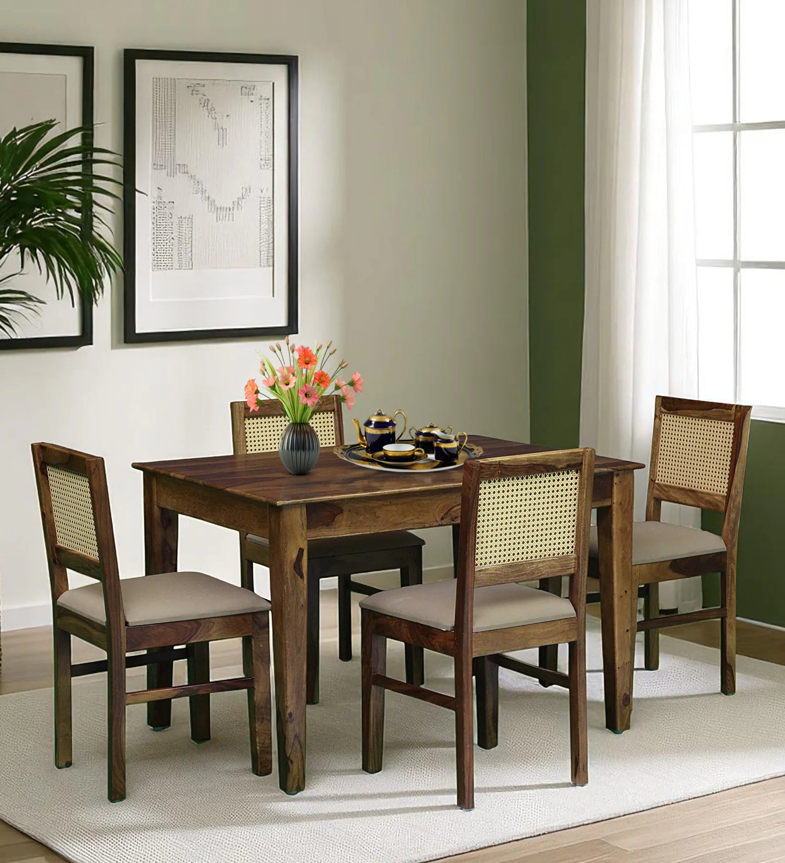 Albans Sheesham Wood 4 Seater Dining Set In Provincial Teak Finish - Febonic Living