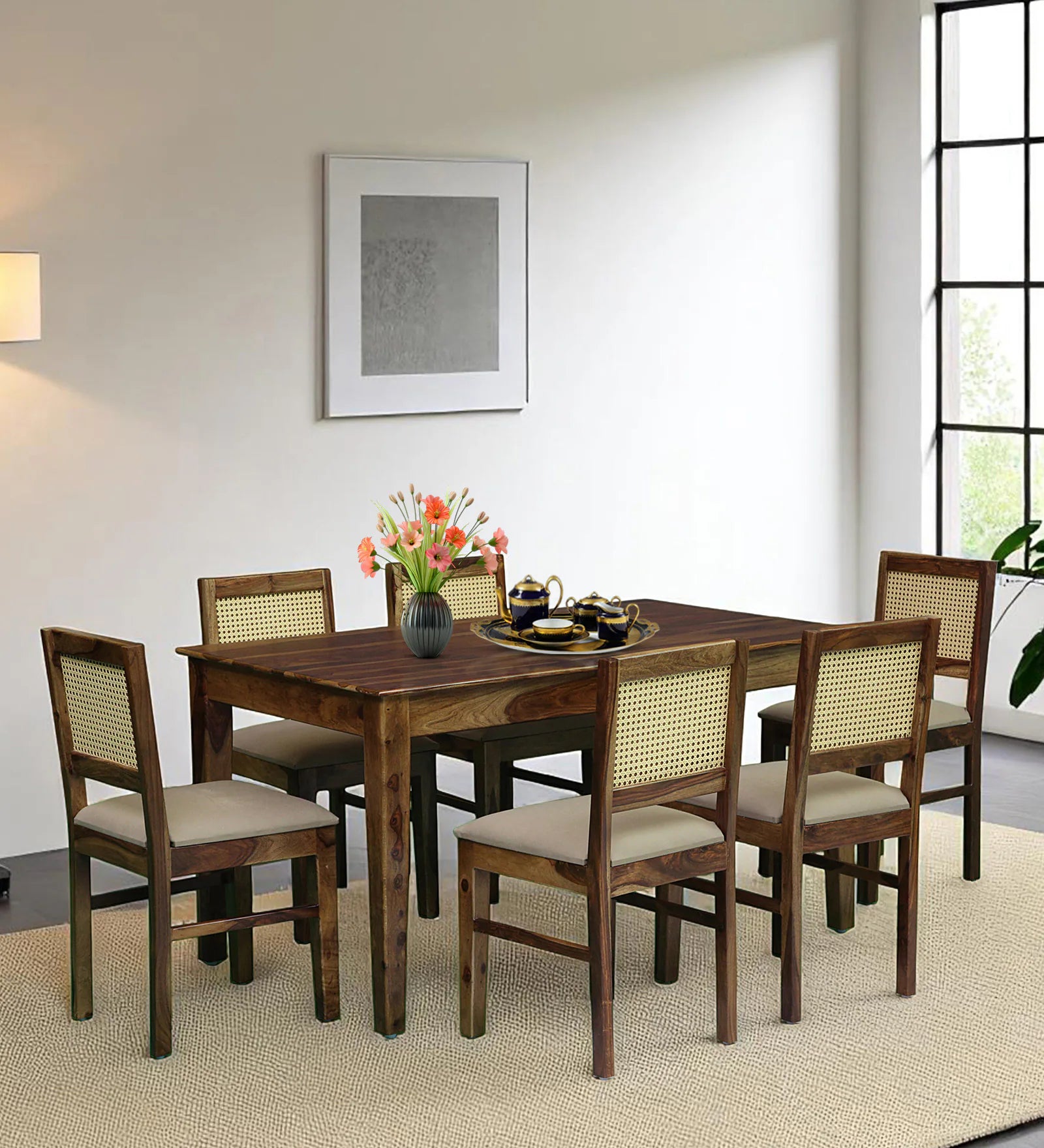 Albans Sheesham Wood 6 Seater Dining Set In Provincial Teak Finish - Febonic Living