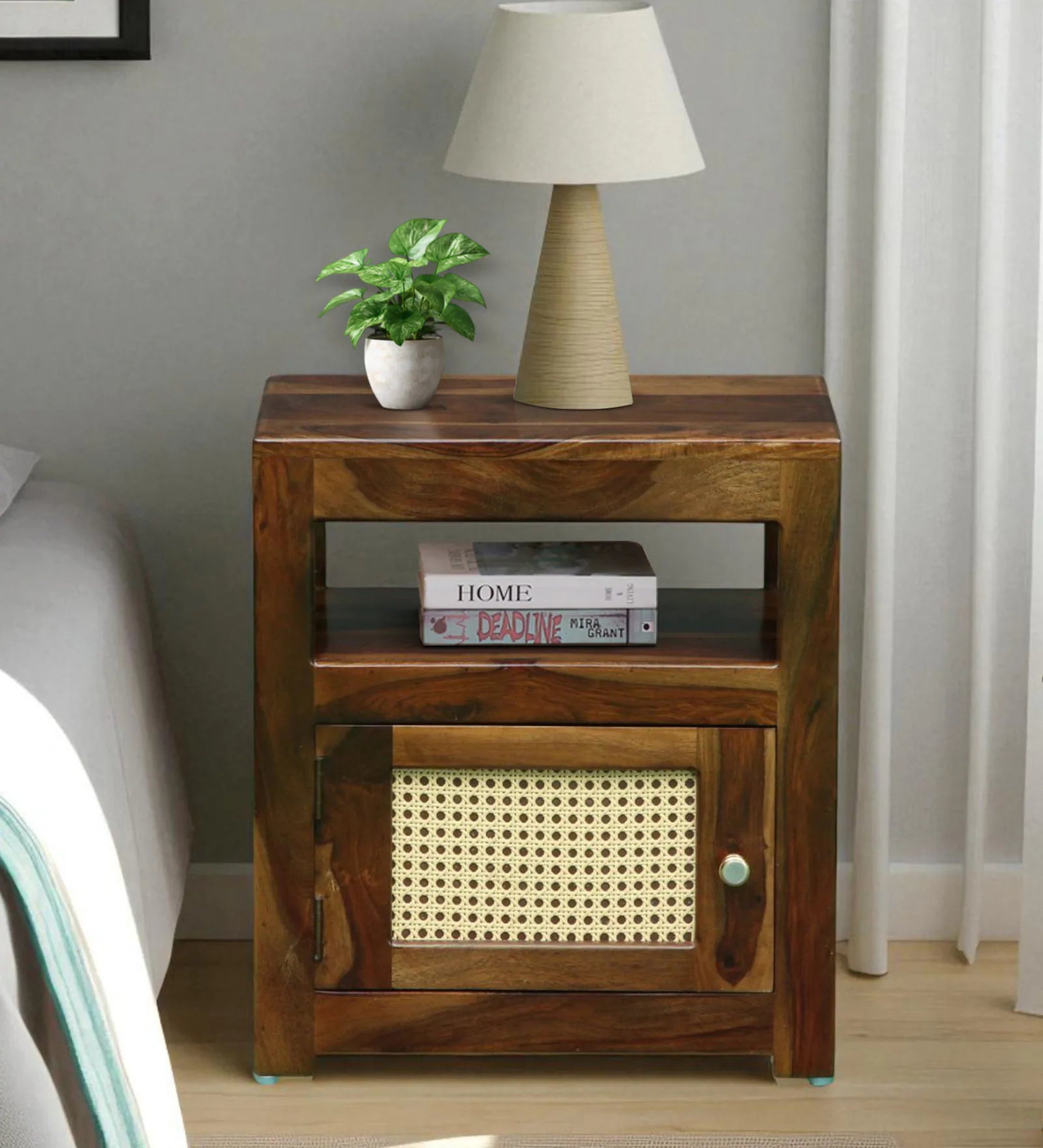Albans Sheesham Wood Bedside Table In Provincial Teak Finish - Febonic Living