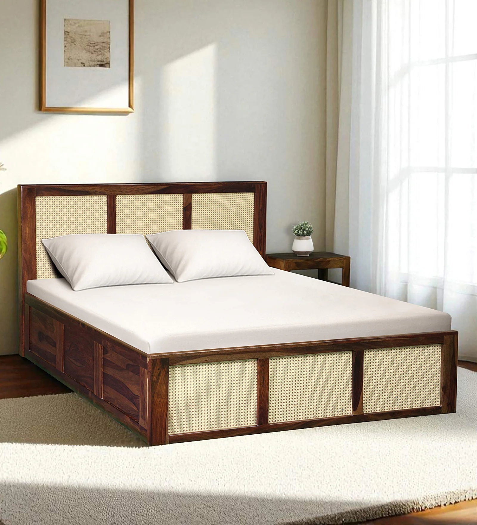 Albans Sheesham Wood King Size Bed In Provincial Teak Finish With Box Storage - Febonic Living