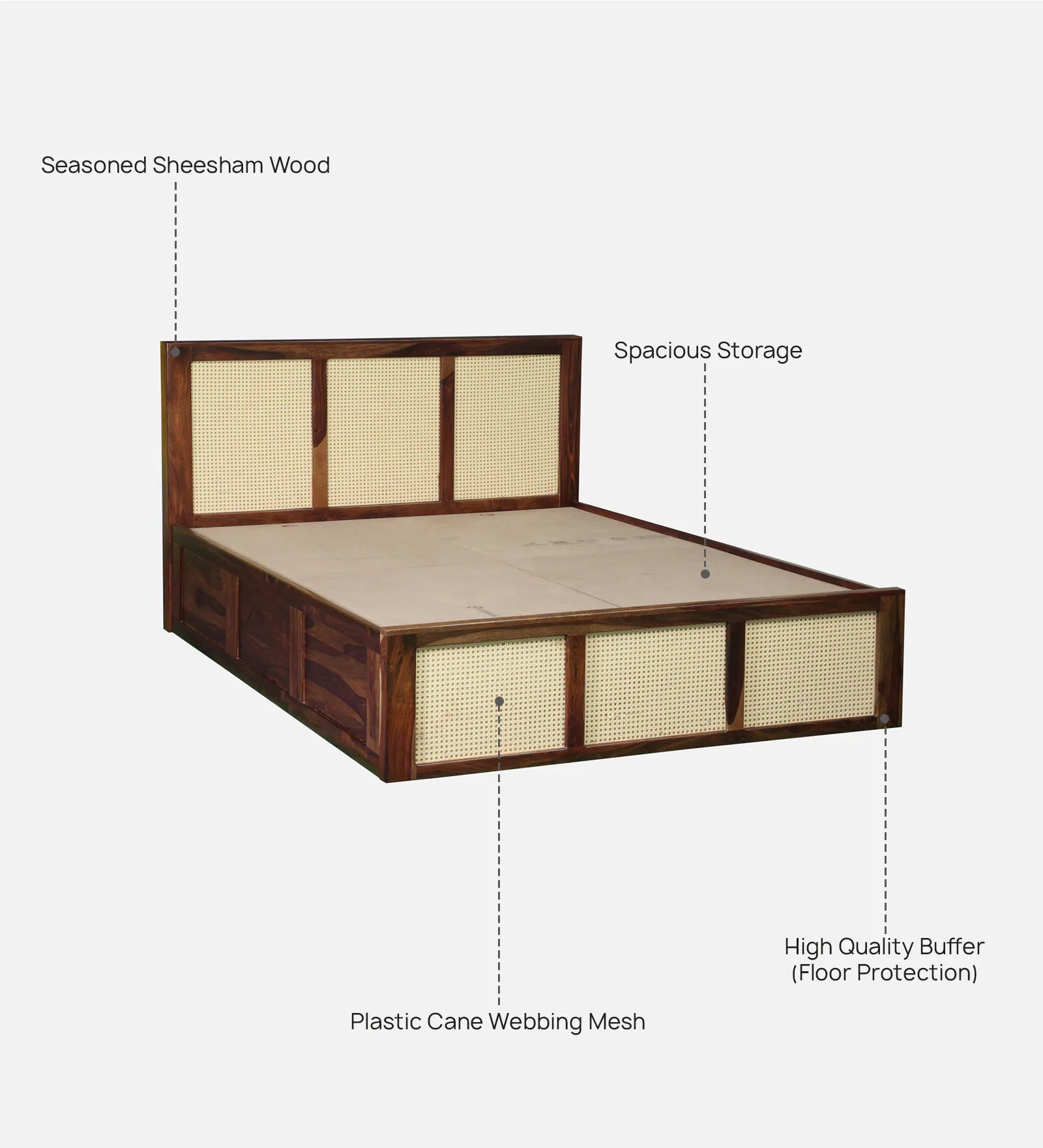 Albans Sheesham Wood King Size Bed In Provincial Teak Finish With Box Storage - Febonic Living