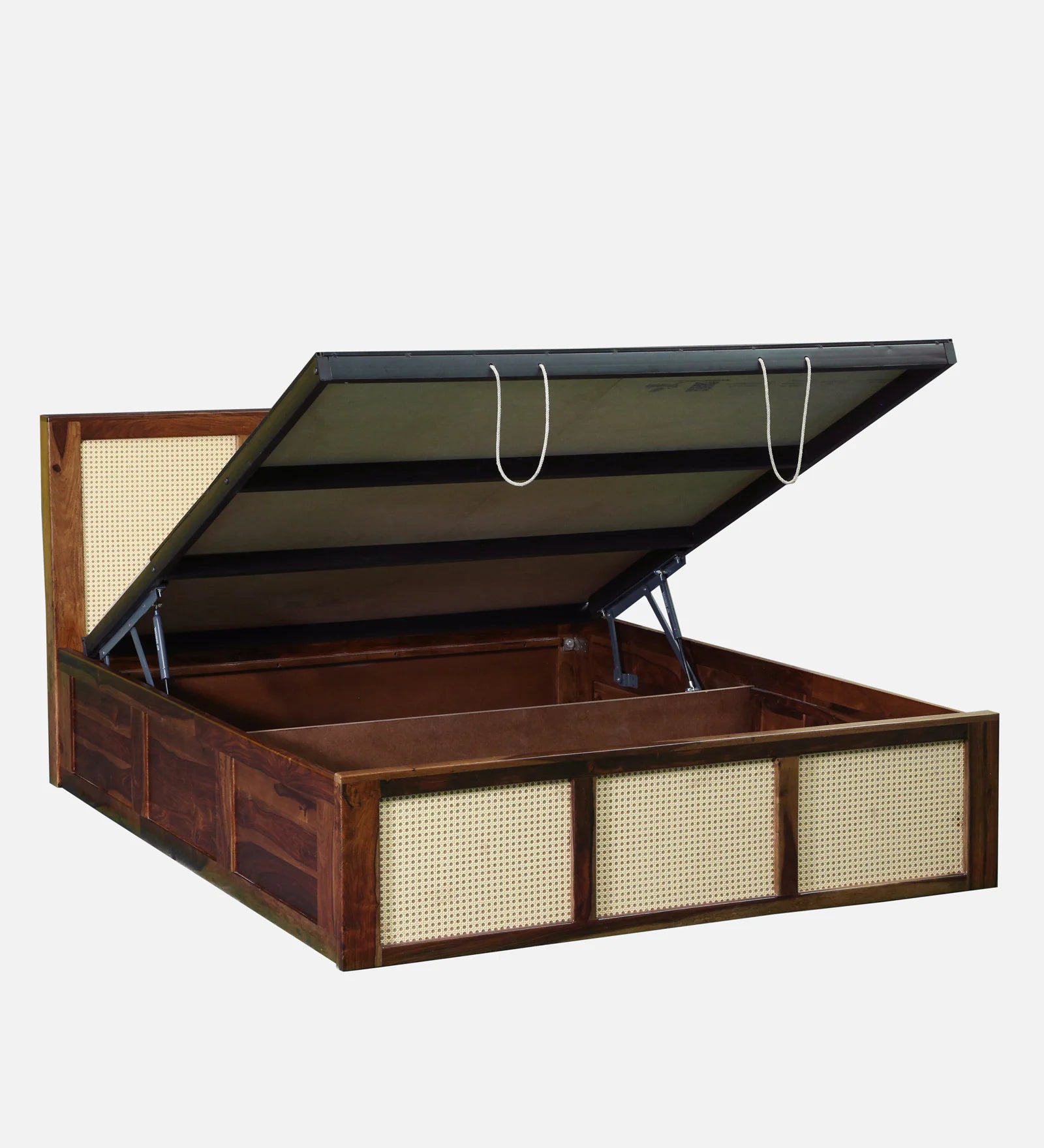 Albans Sheesham Wood King Size Bed In Provincial Teak Finish With Hydraulic Storage - Febonic Living