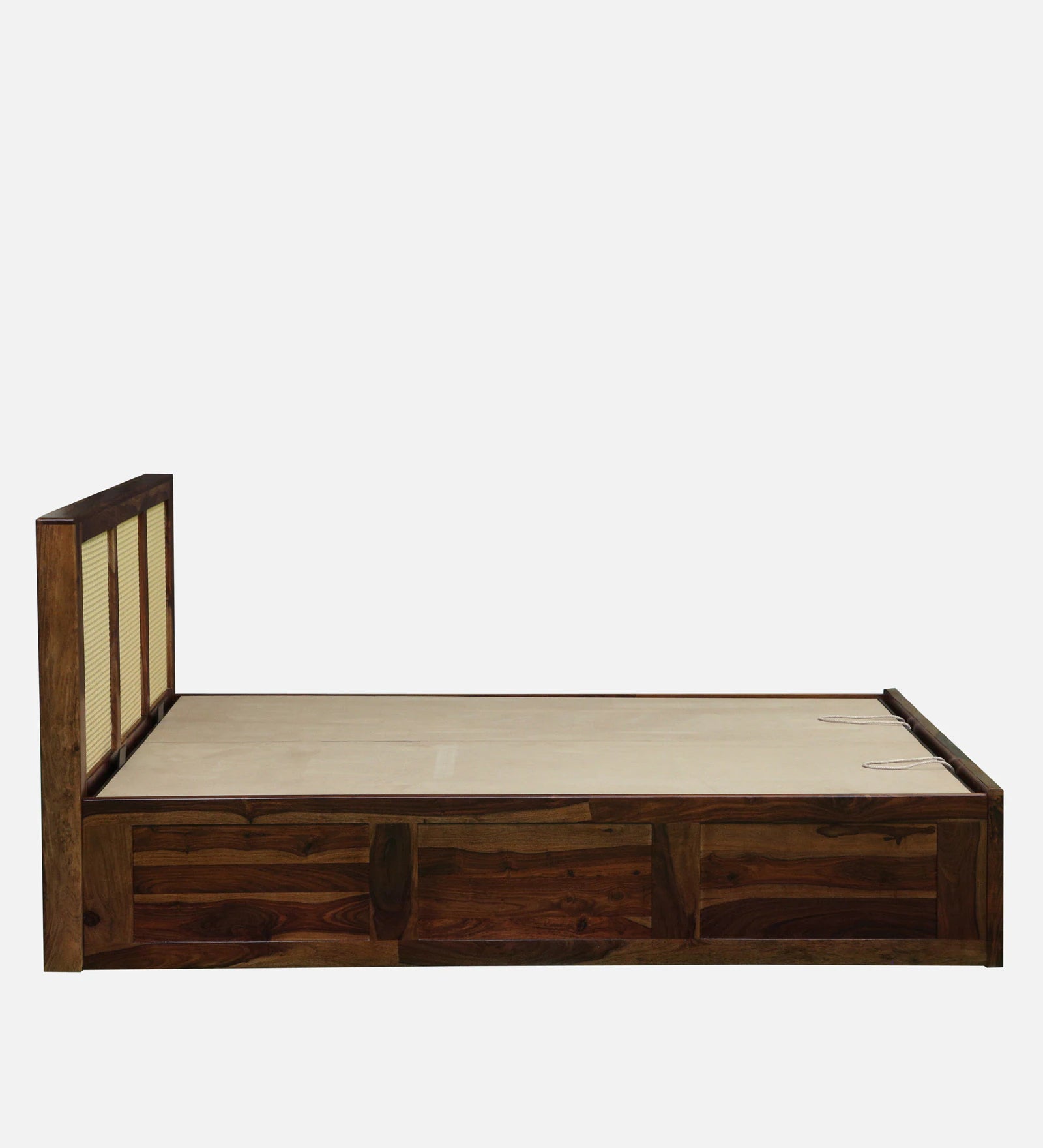 Albans Sheesham Wood King Size Bed In Provincial Teak Finish With Hydraulic Storage - Febonic Living