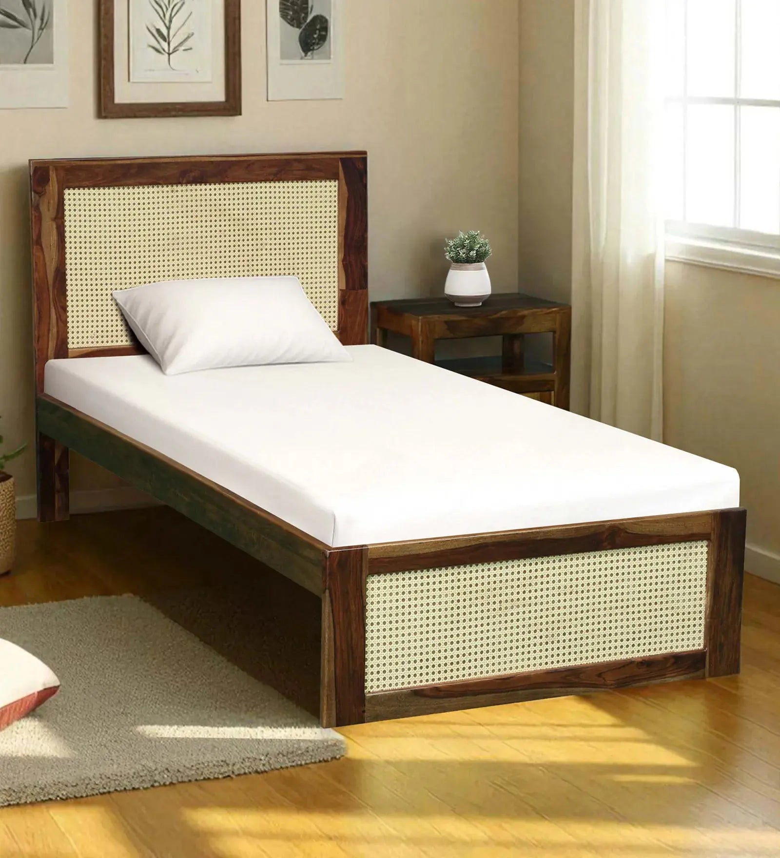 Albans Sheesham Wood Single Bed In Provincial Teak Finish Wudmor By Febonic