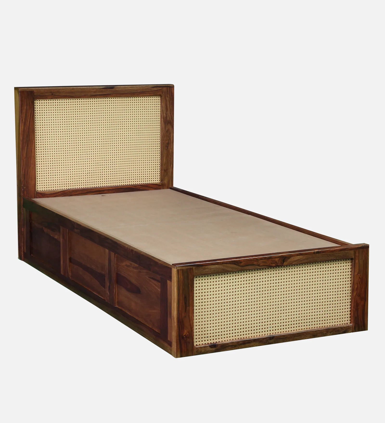 Albans Sheesham Wood Single Bed In Provincial Teak Finish With Box Storage - Febonic Living