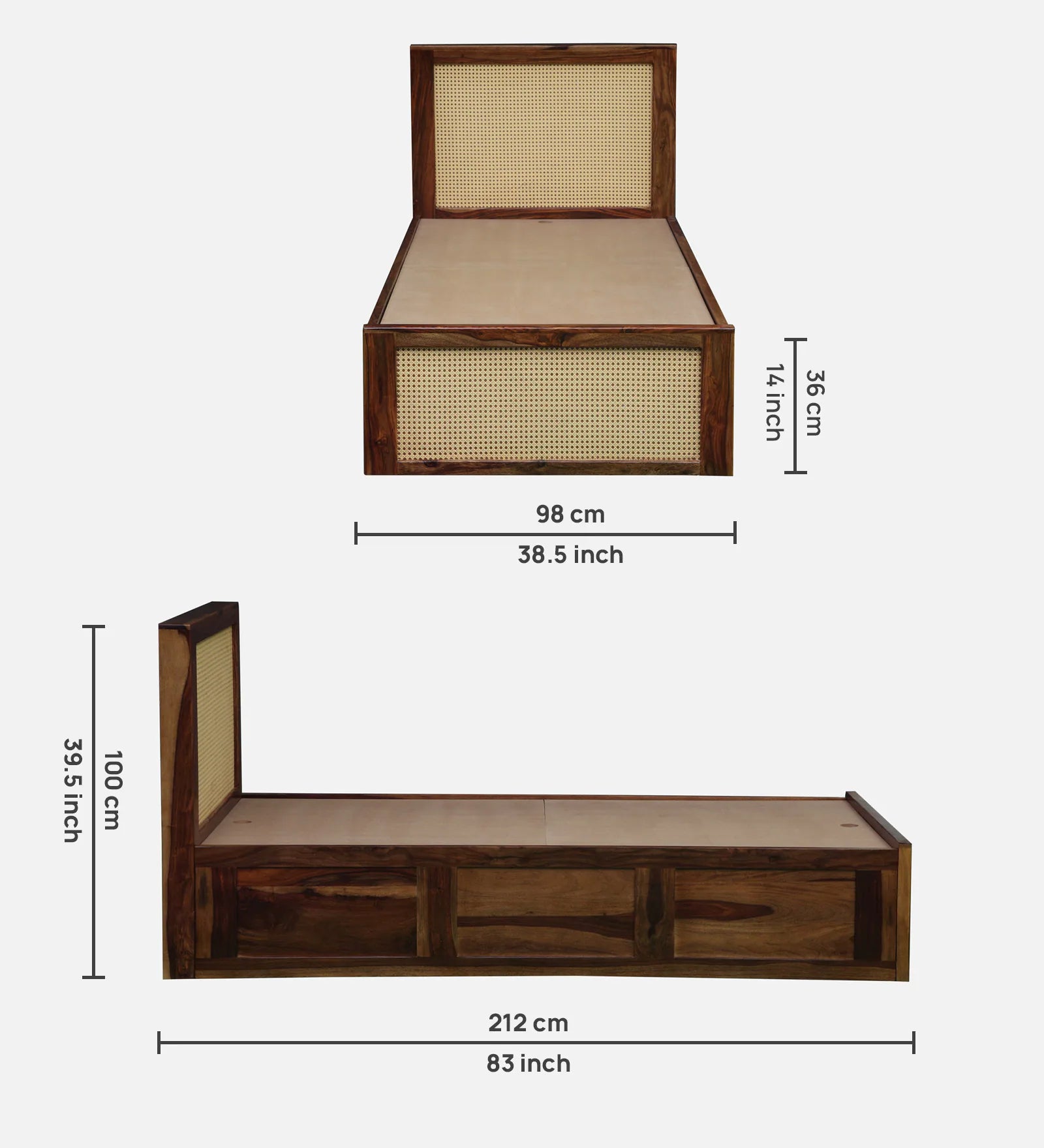 Albans Sheesham Wood Single Bed In Provincial Teak Finish With Box Storage - Febonic Living