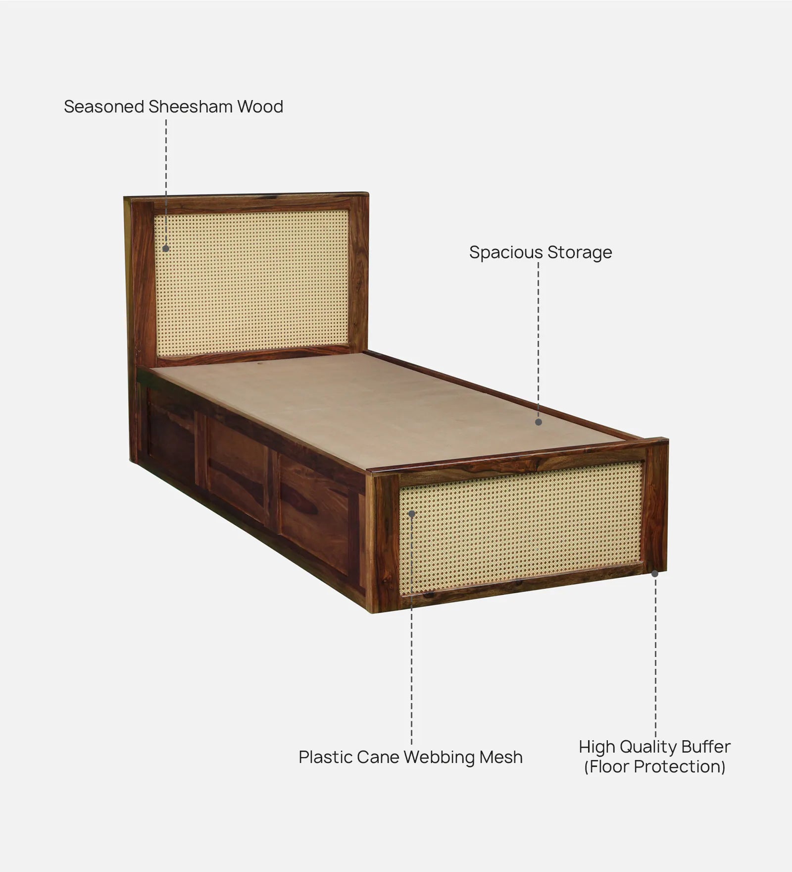 Albans Sheesham Wood Single Bed In Provincial Teak Finish With Box Storage - Febonic Living
