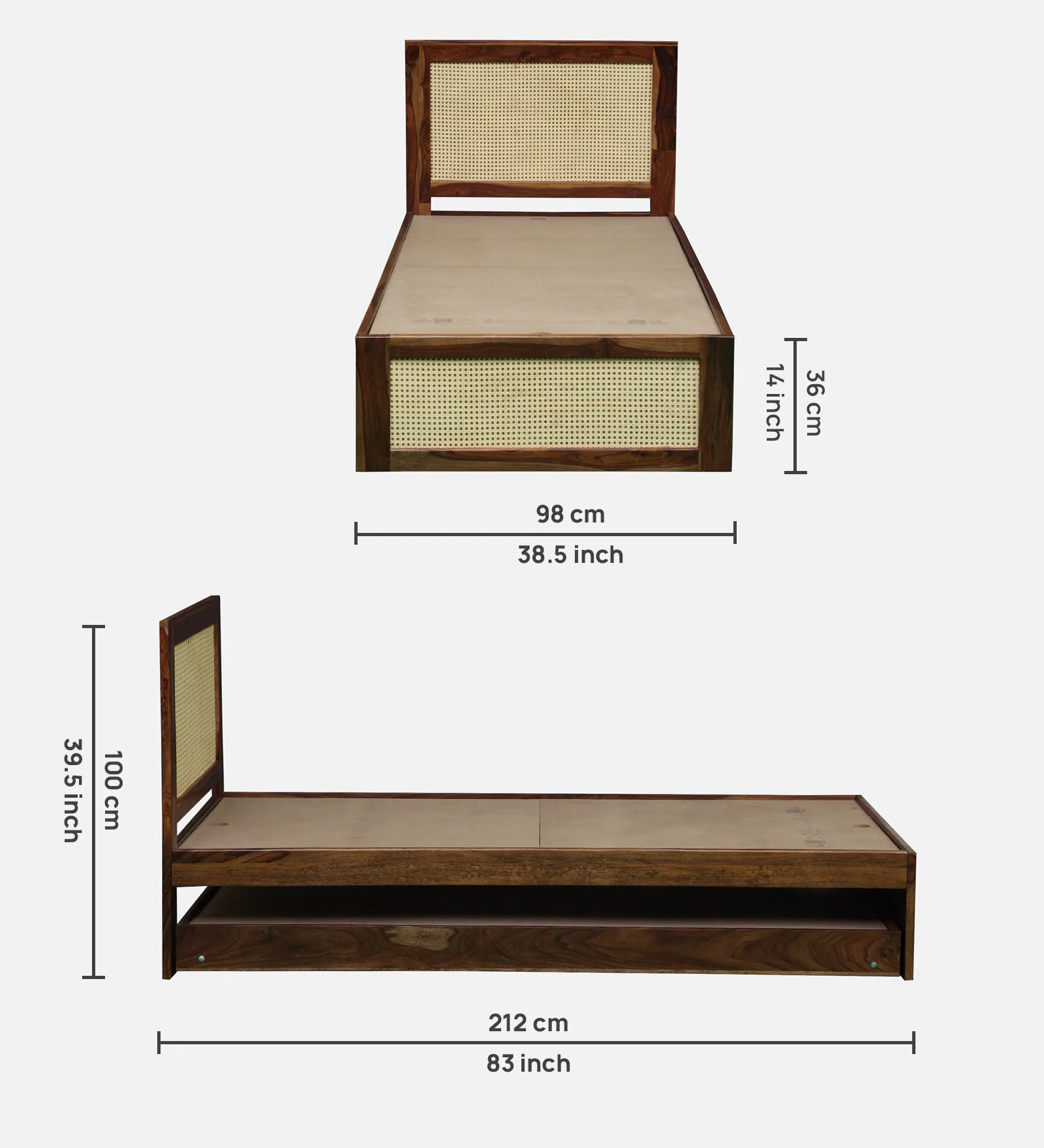 Albans Sheesham Wood Single Bed In Provincial Teak Finish With Trundle - Febonic Living