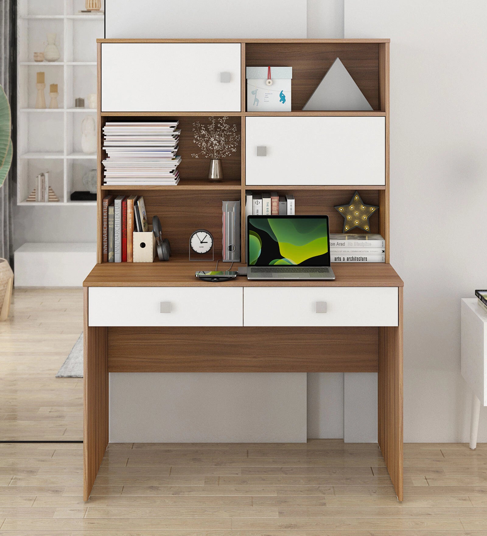 Albert Study Table in Oral Wallnut and Frosty White Finish