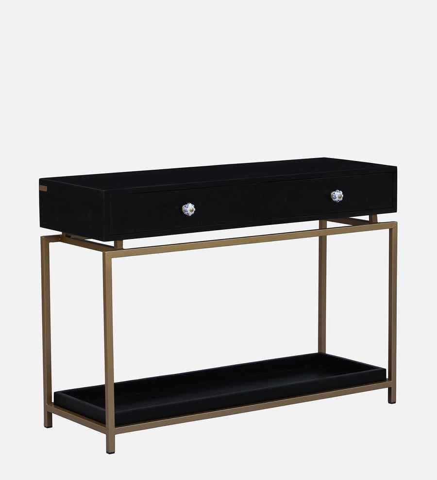 Macon Solid Wood Console Table In Black And Gold Finish - Febonic Living