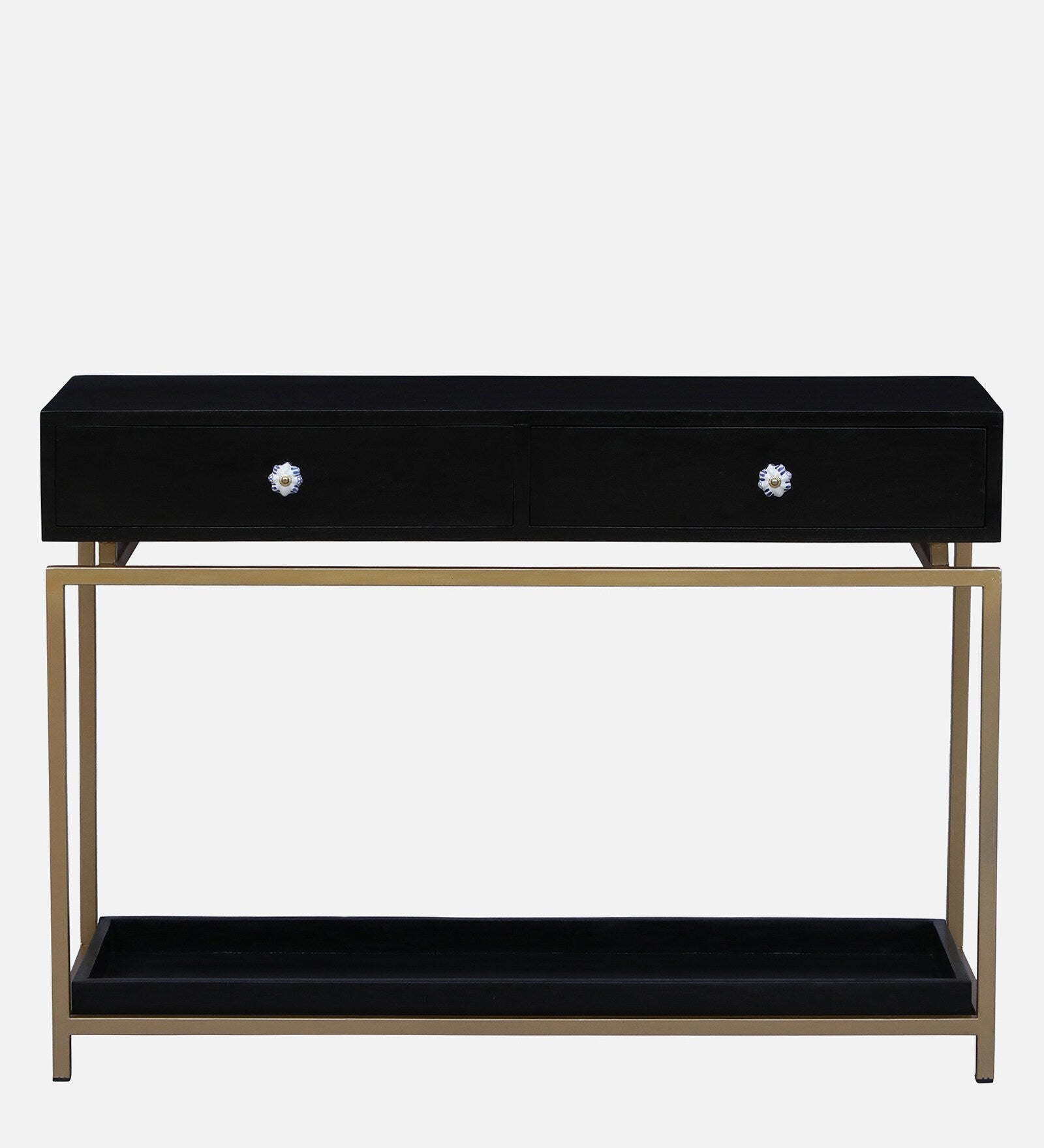 Macon Solid Wood Console Table In Black And Gold Finish - Febonic Living