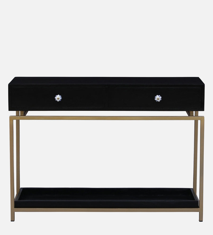 Macon Solid Wood Console Table In Black And Gold Finish - Febonic Living