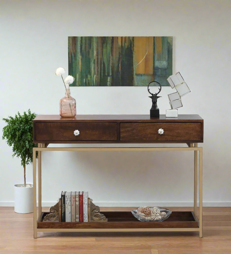 Macon Solid Wood Console Table In Provincial Teak Finish - Febonic Living