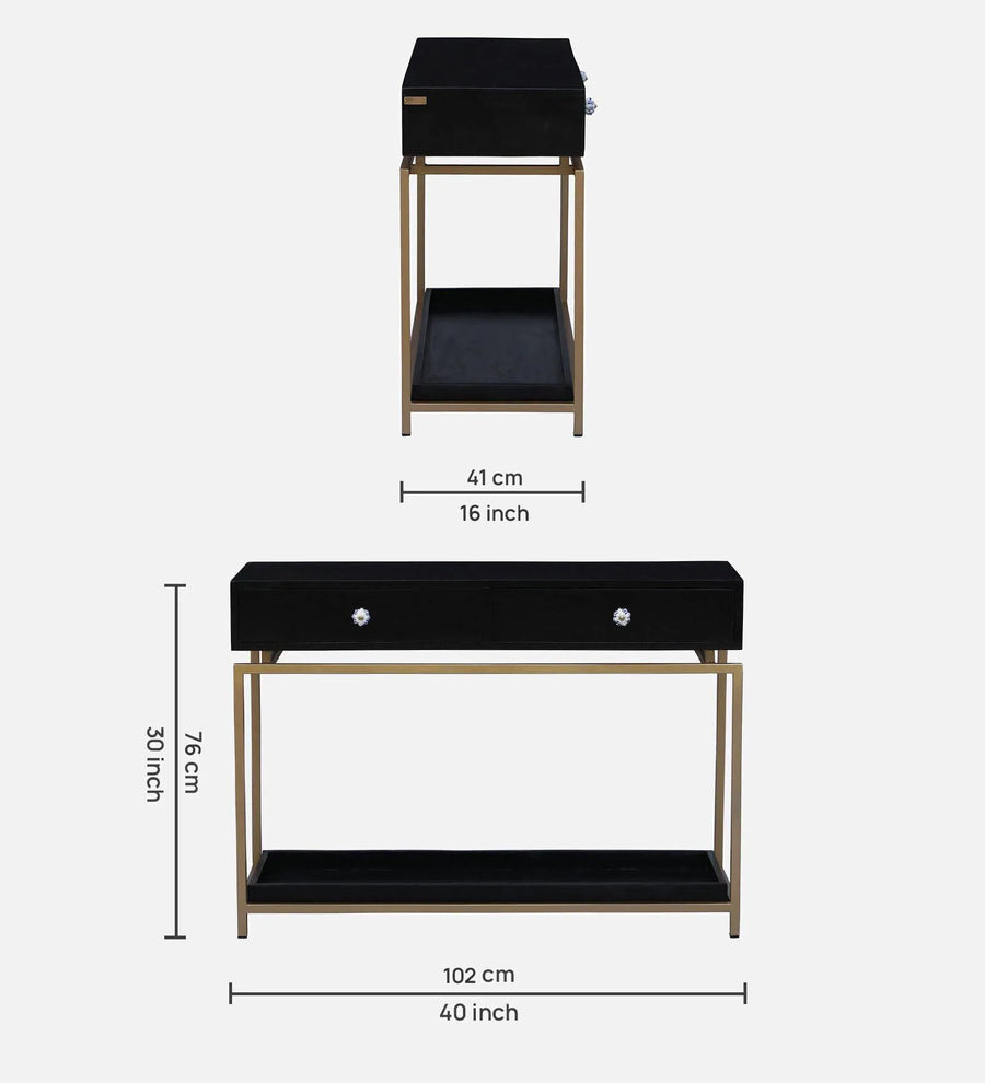 Macon Solid Wood Console Table In Black And Gold Finish - Febonic Living