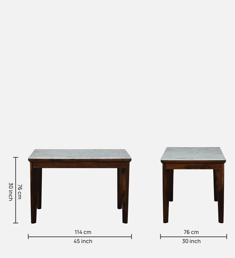 Tanu Sheesham Wood 4 Seater Dining Set In Provincial Teak Finish With Marble Top - Febonic Living