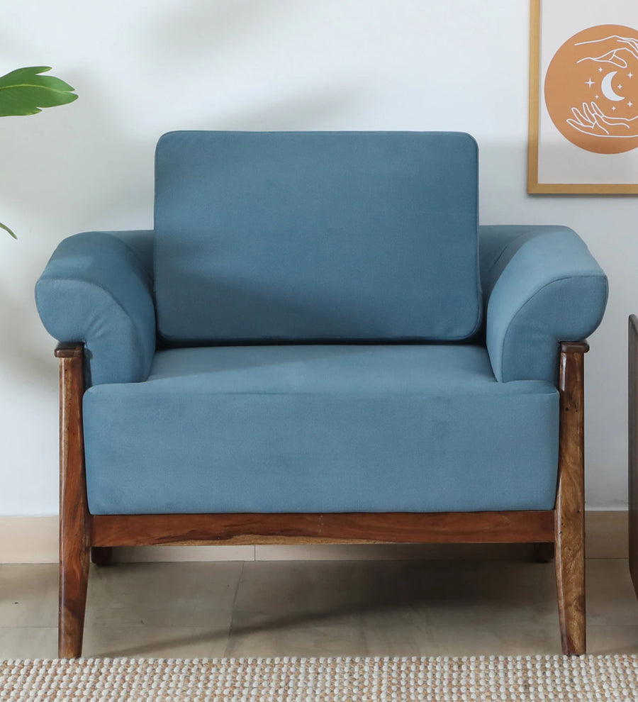 Chalki Sheesham Wood 1 Seater Sofa In Blue Colour by Febonic Living