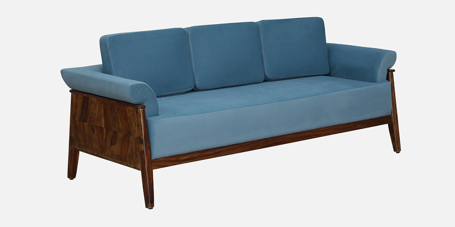 Chalki Sheesham Wood 3 Seater Sofa In Blue Colour - Febonic Living