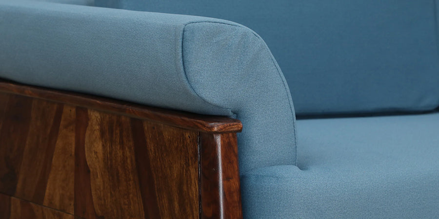 Chalki Sheesham Wood 3 Seater Sofa In Blue Colour - Febonic Living