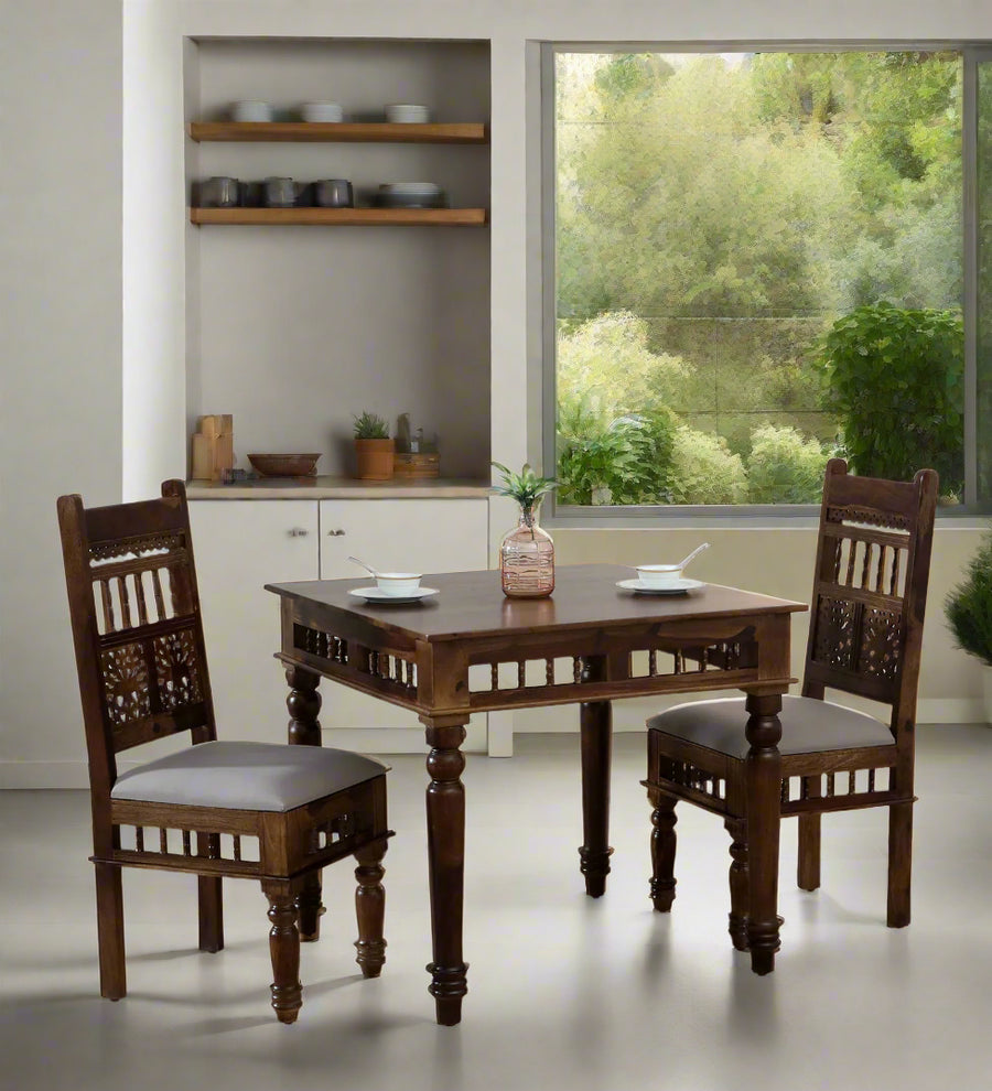Gati Sheesham Wood 2 Seater Dining Set In Scratch Resistant Provincial Teak Finish - Febonic Living