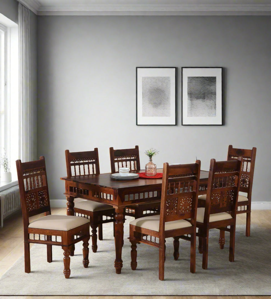 Gati Sheesham Wood 6 Seater Dining Set In Scratch Resistant Honey Oak Finish - Febonic Living