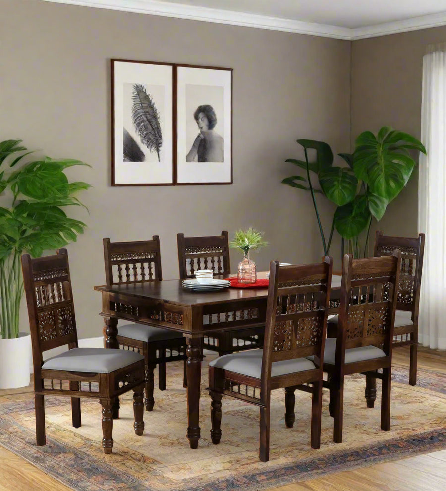 Gati Sheesham Wood 6 Seater Dining Set In Scratch Resistant Provincial Teak Finish - Febonic Living