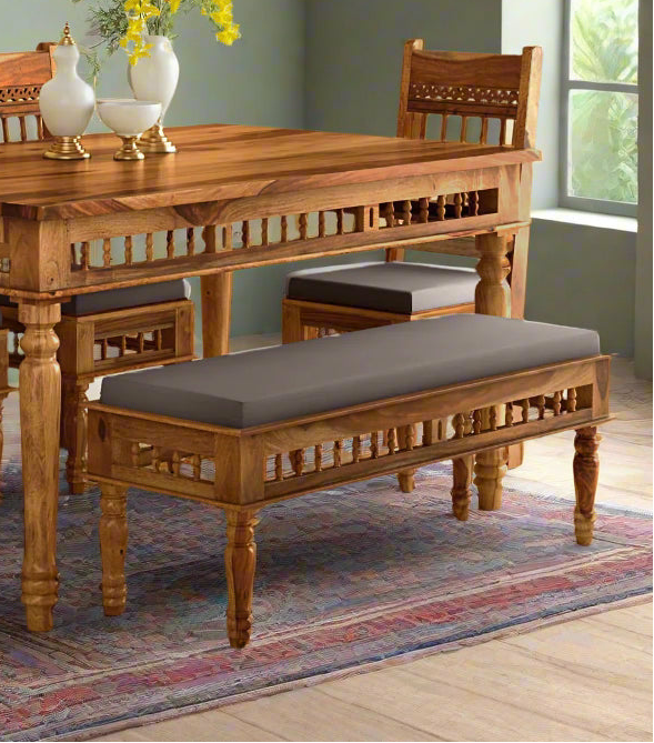 Gati Sheesham Wood Dining Bench In Scratch Resistant Rustic teak Finish