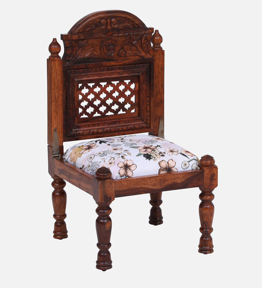 Atulya Sheesham Wood Slipper Chair In Honey Oak Finish With Floral Cushion - Febonic Living