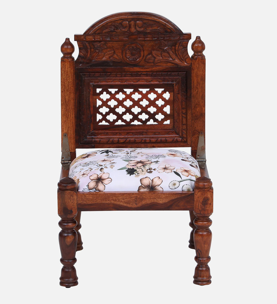 Atulya Sheesham Wood Slipper Chair In Honey Oak Finish With Floral Cushion - Febonic Living