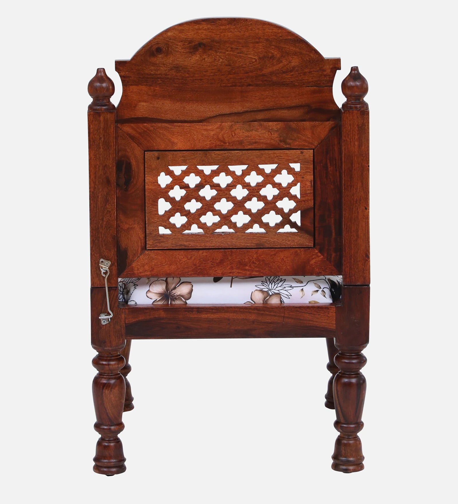 Atulya Sheesham Wood Slipper Chair In Honey Oak Finish With Floral Cushion - Febonic Living