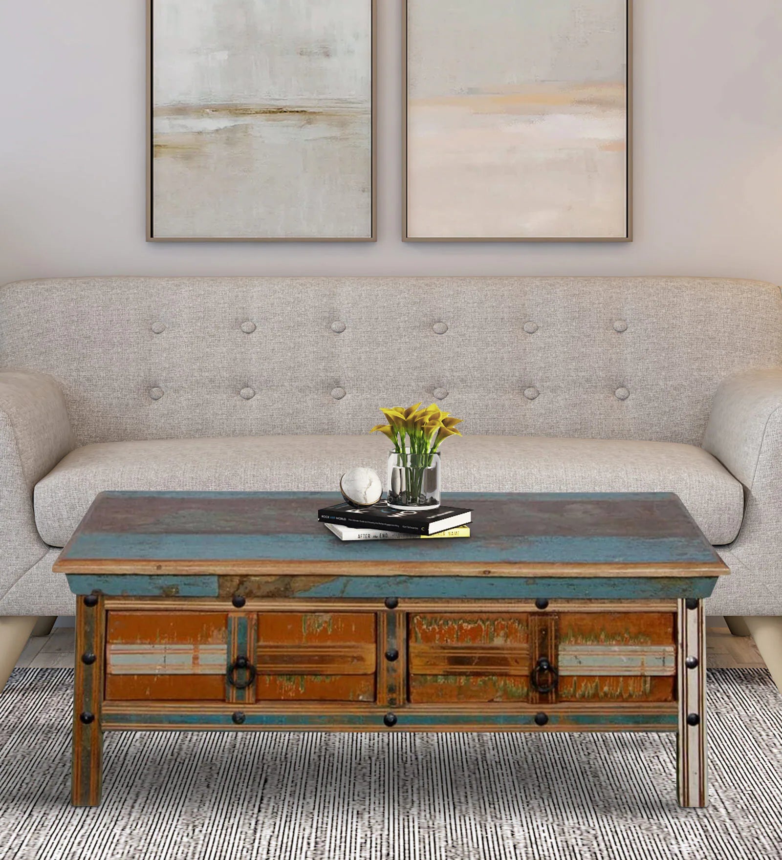 Ezla Reclaimed Wood Coffee Table In Distress Finish - Febonic Living