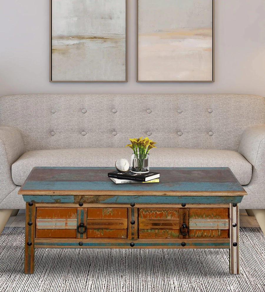 Ezla Reclaimed Wood Coffee Table In Distress Finish - Febonic Living