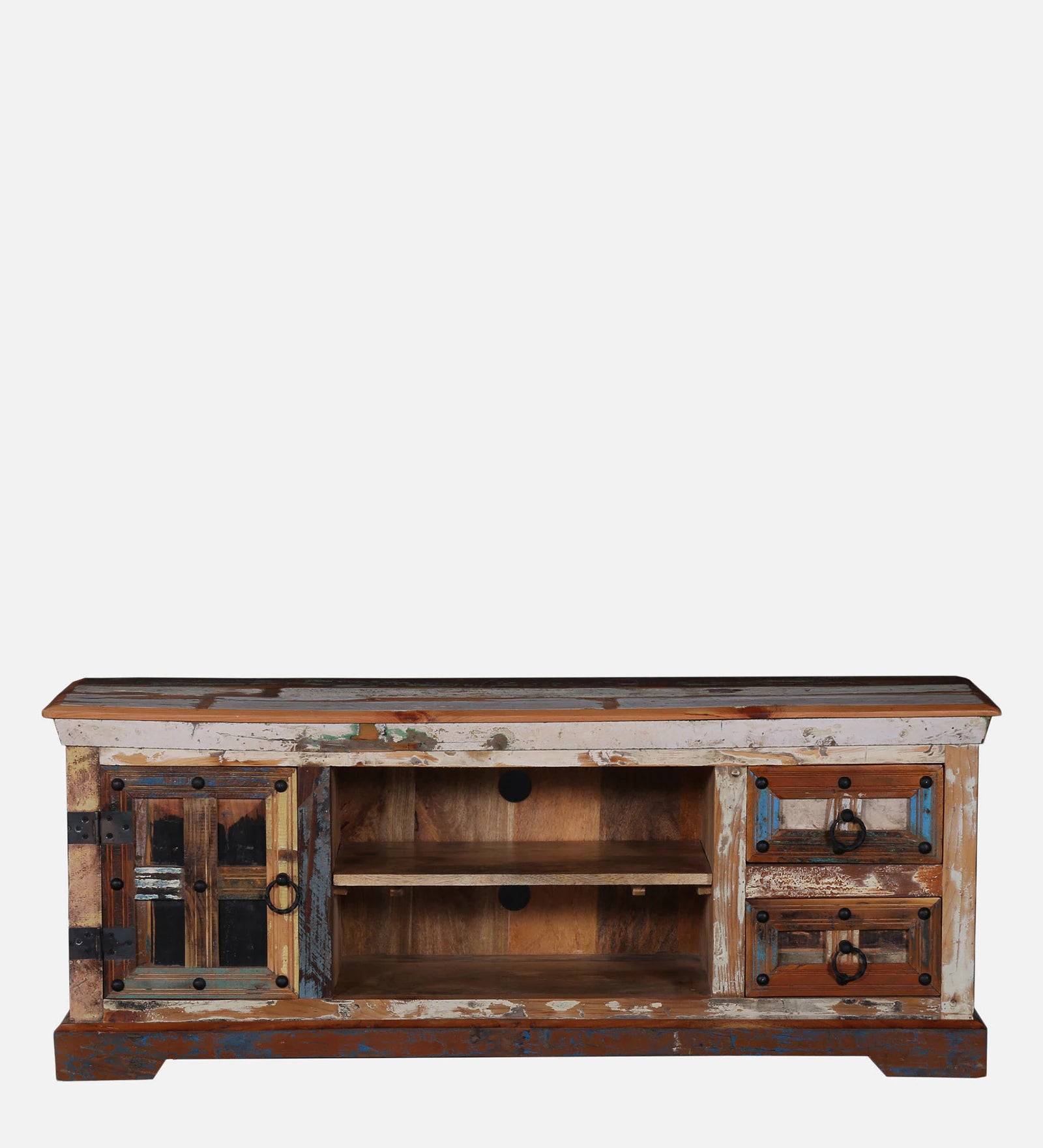 Ezla Reclaimed Wood TV Console In Distress Finish For TVs Up To 55" - Febonic Living
