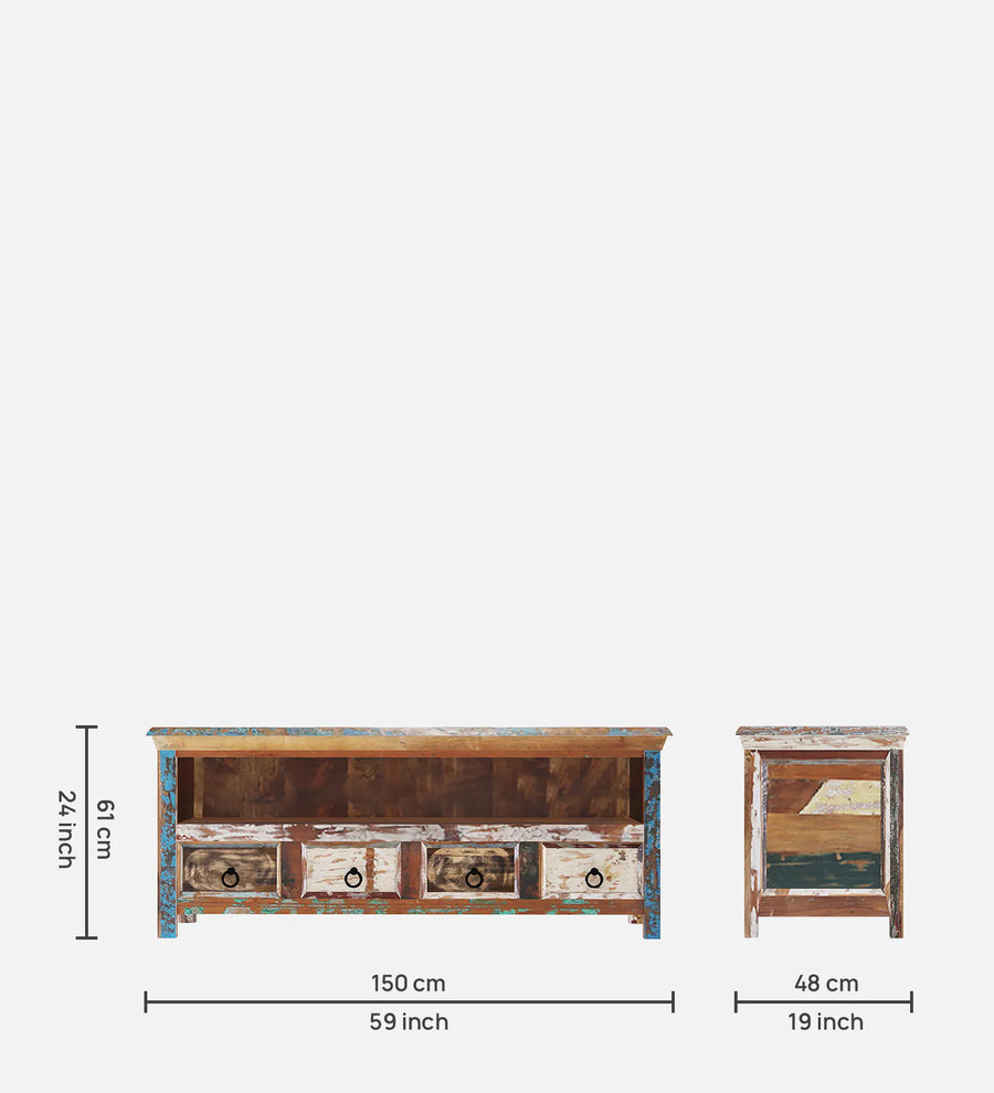 Ezla Reclaimed Wood TV Console In Distress Finish For TVs Up To 55