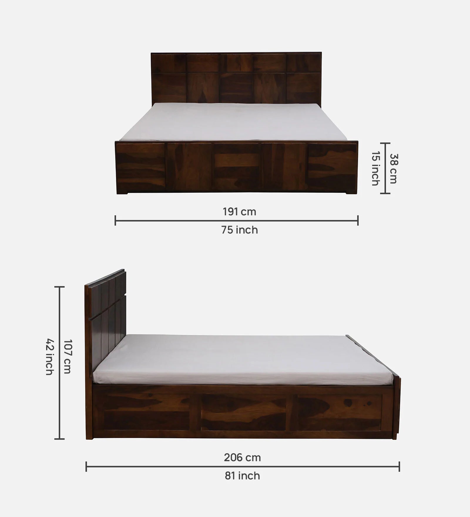 Thor Sheesham Wood King Size Bed In Provincial Teak Finish With Hydraulic Storage - Febonic Living