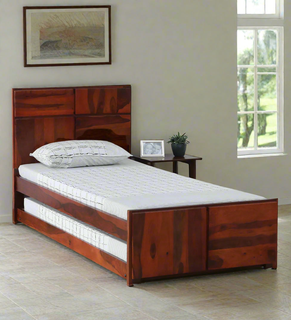Bergen Sheesham Wood Single Bed In Honey Oak Finish With Trundle