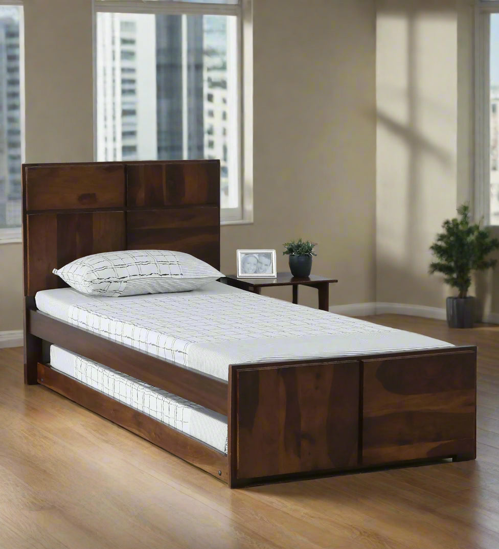 Bergen Sheesham Wood Single Bed In Provincial Teak Finish With Trundle