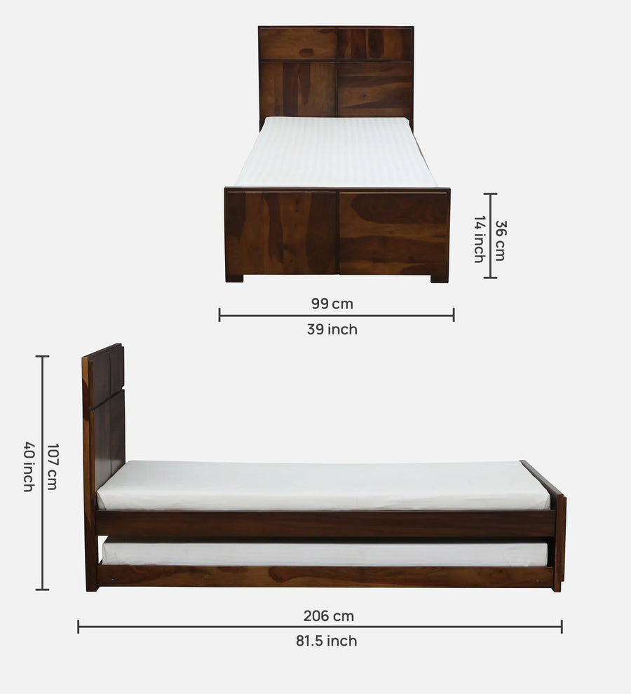 Thor Sheesham Wood Single Bed In Provincial Teak Finish With Trundle - Febonic Living