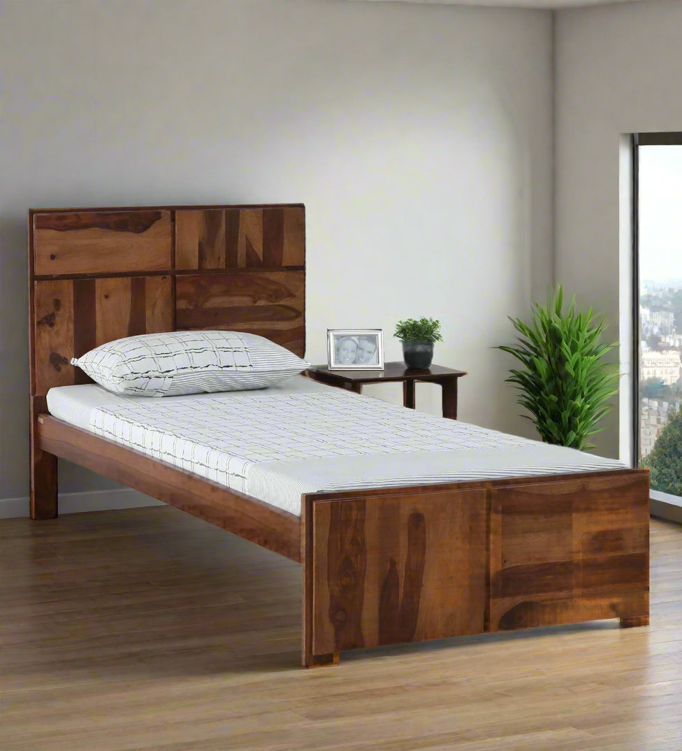 Thor Sheesham Wood Single Bed In Rustic Teak Finish - Febonic Living