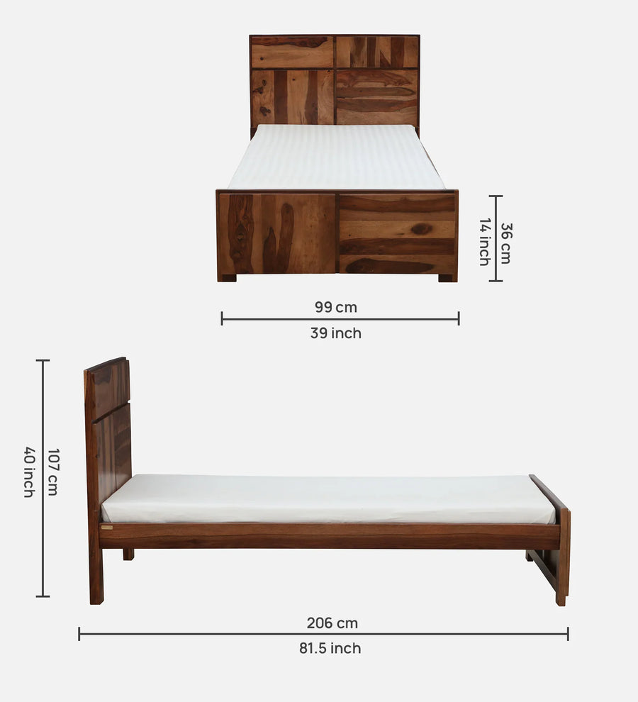 Thor Sheesham Wood Single Bed In Rustic Teak Finish - Febonic Living