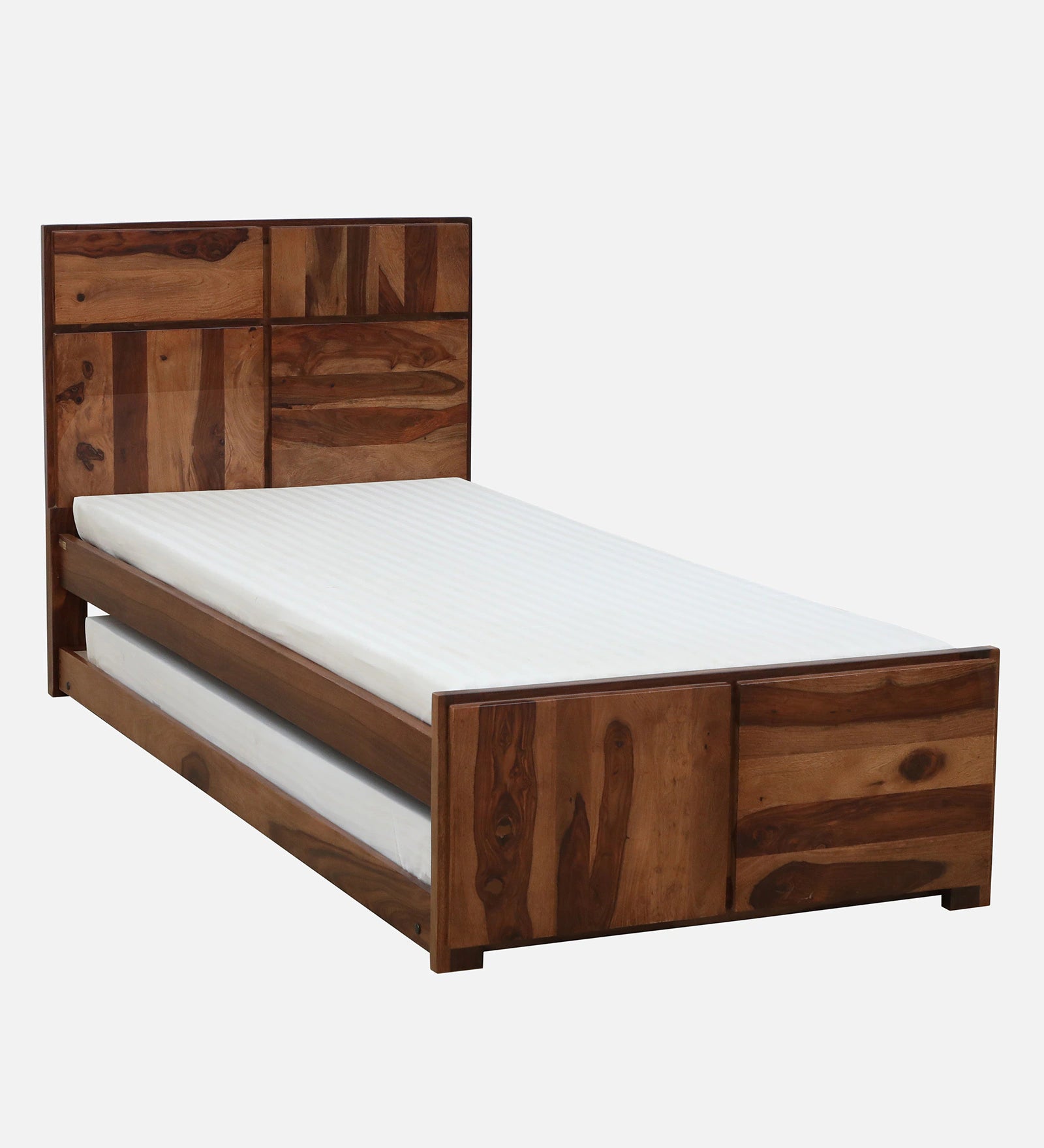 Thor Sheesham Wood Single Bed In Rustic Teak Finish With Trundle - Febonic Living