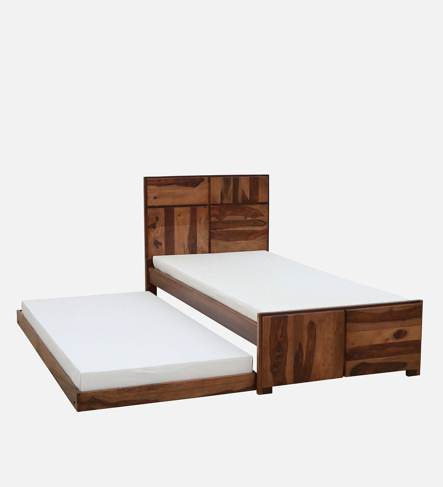 Thor Sheesham Wood Single Bed In Rustic Teak Finish With Trundle - Febonic Living