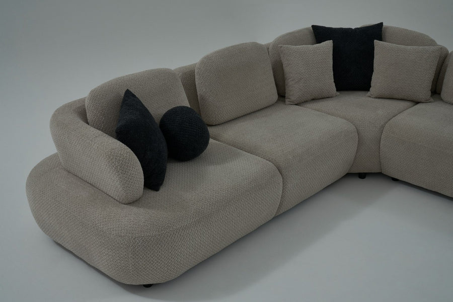 Obliq Flame 6 Seater Corner Sofa In Beige Colour - Febonic Living