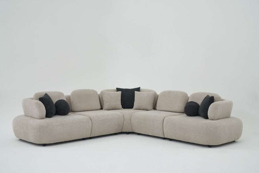 Obliq Flame 6 Seater Corner Sofa In Beige Colour - Febonic Living