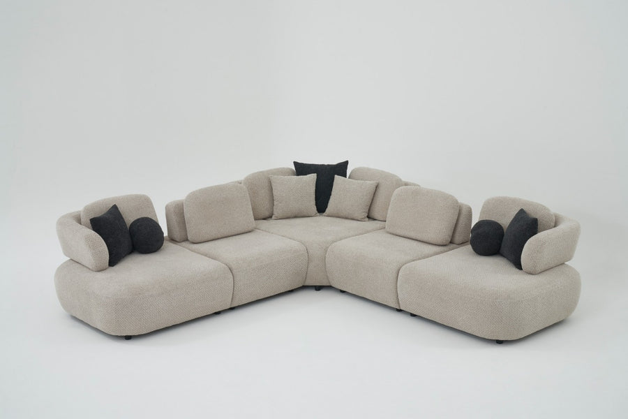 Obliq Flame 6 Seater Corner Sofa In Beige Colour - Febonic Living
