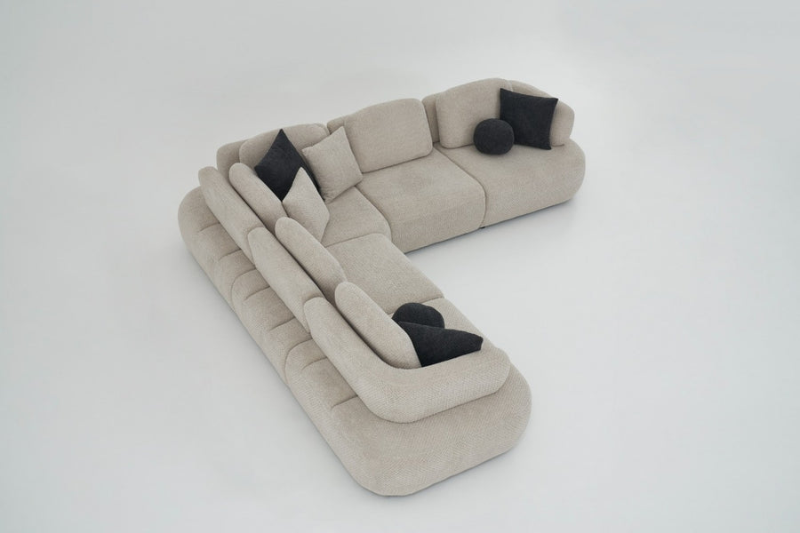 Obliq Flame 6 Seater Corner Sofa In Beige Colour - Febonic Living