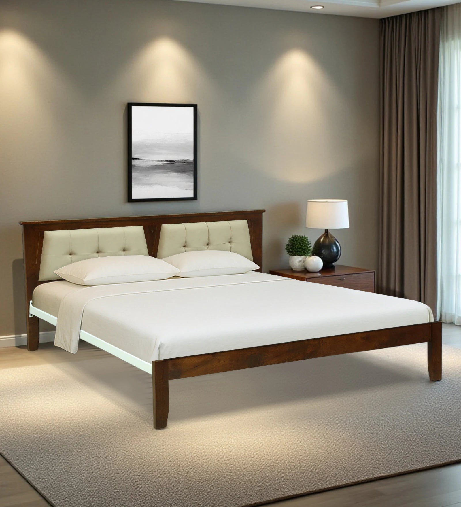 Verso Mango Wood King Size Bed With Metal Side Rail In Tubbaq Finish